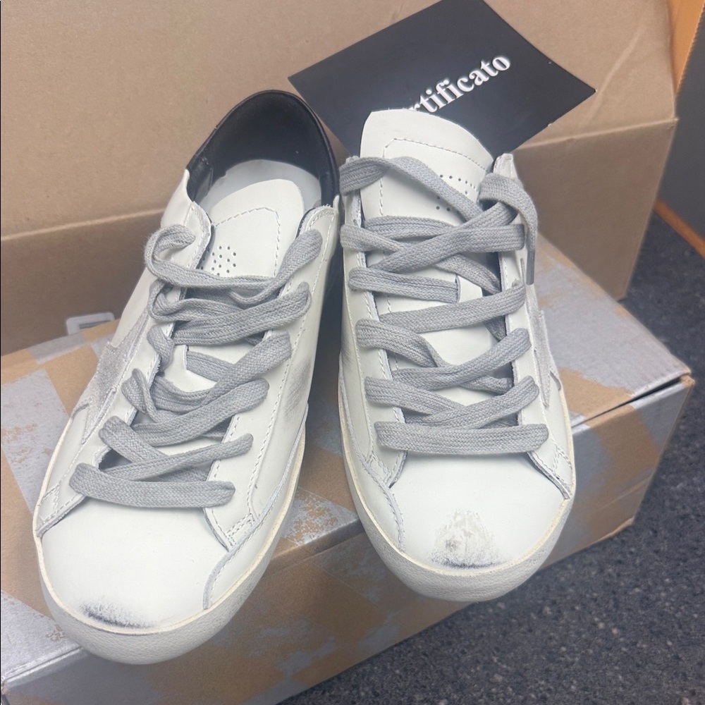 Golden Goose White Leather Sneakers with Gray Laces